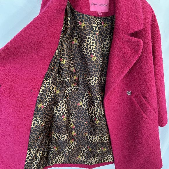 Betsey Johnson Pink Teddy Faux Fur Boucle Cocoon Coat Sz MEDIUM - Picture 8 of 10